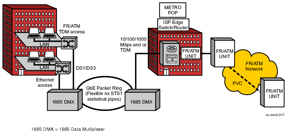 Alcatel-Lucent 1665 DMX providing access to frame relay and/or ATM network