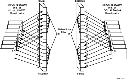 MUX/DMUX passive optics shelf (8 transmit and 8 receive at each end)