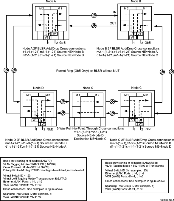 SONET layer BLSR protected Ethernet packet ring on a BLSR without NUT