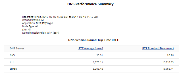 DNS Performance Summary report