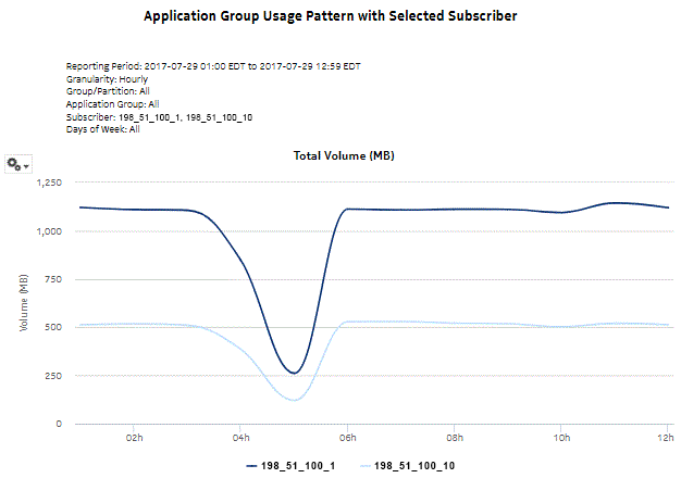 Application Group Usage Pattern with Selected Subscribers report