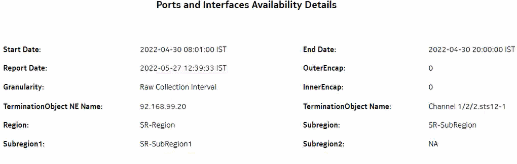 Ports and Interfaces Availability Details report