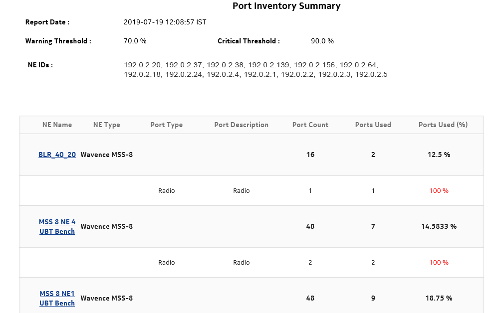 Port Inventory Summary report