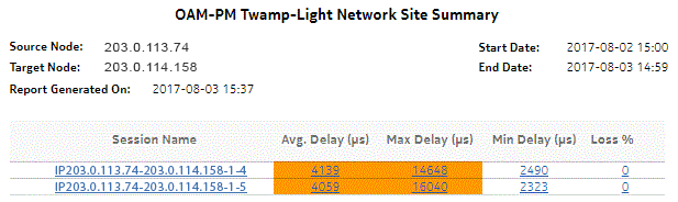 OAM-PM TWAMP-Light Network Site Summary report