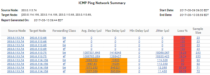 ICMP Ping Network Summary report