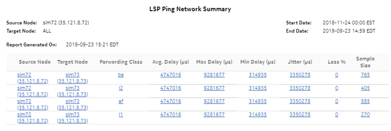 LSP Ping Network Summary report