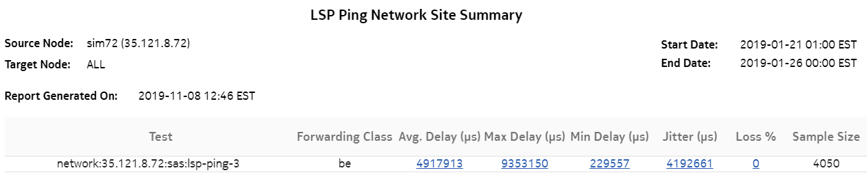 LSP Ping Network Site Summary report