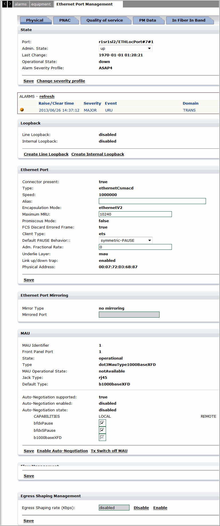 MPLSIF Ethernet Port Management
