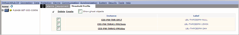 Alarm page - CES TCA profile