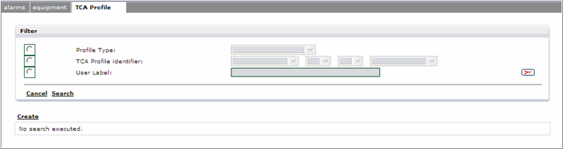 Alarms page - TCA profile