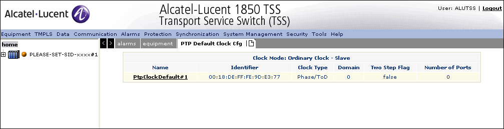 PTP Default Clock configuration 