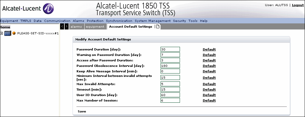 Modify Account Default Settings