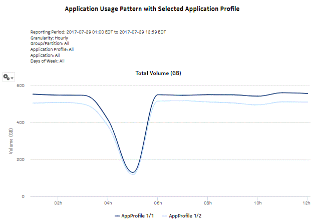 Application Usage Pattern with Selected Application Profile report