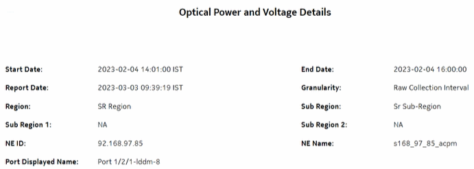Optical Power and Voltage Details report