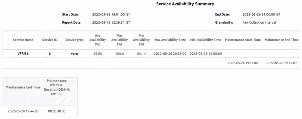 Service Availability Summary report