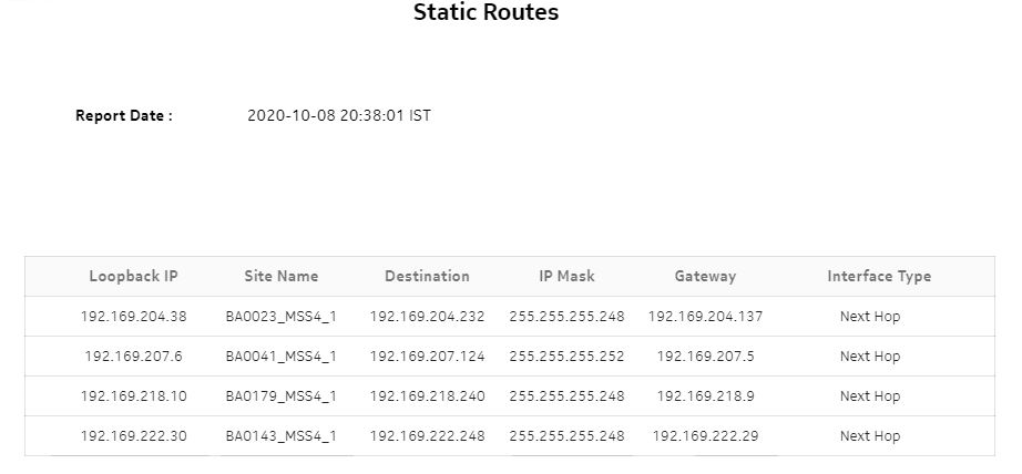 Static Routes report
