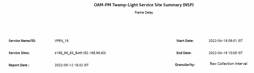OAM-PM Twamp-Light Service Site Summary (NSP) – Frame Delay