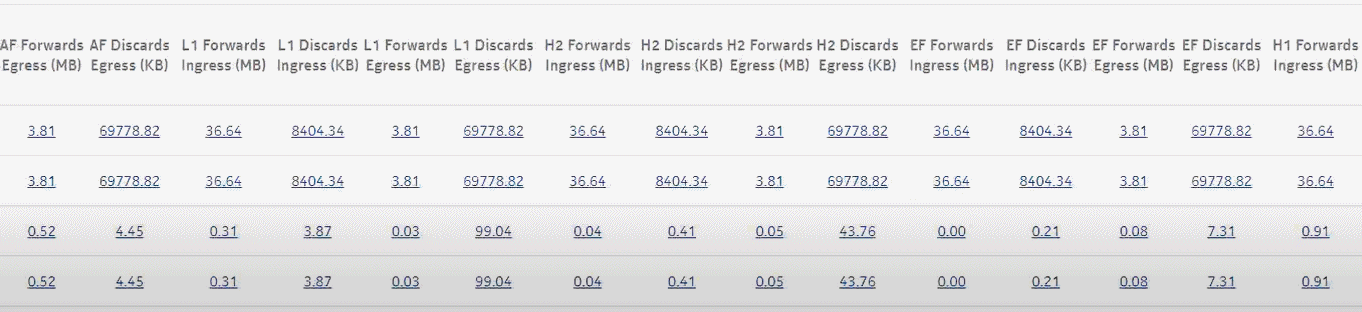 Ports and Interfaces Forwards and Discards per Queue Summary report