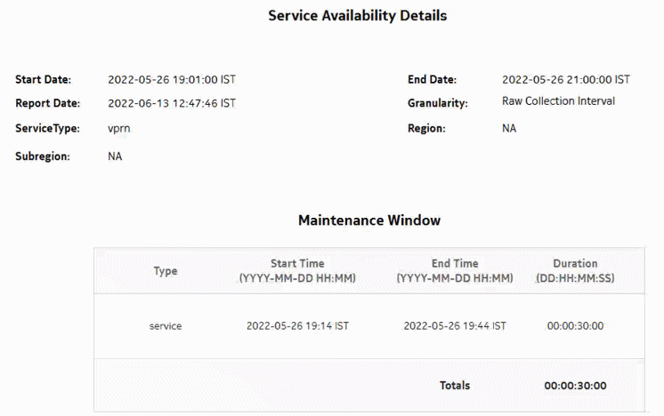 Service Availability Details report