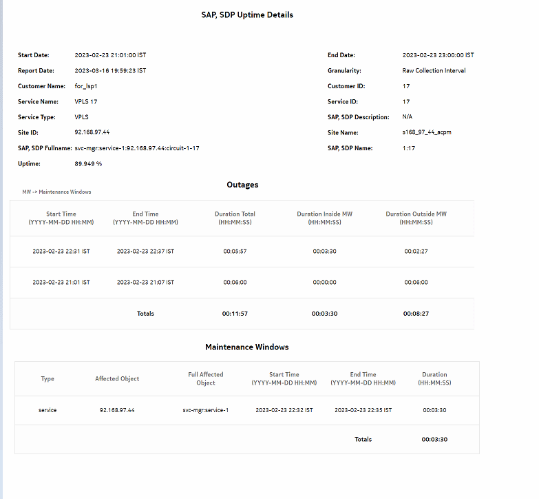 SAP, SDP Uptime Details report