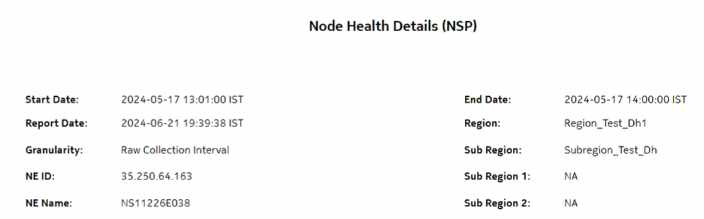 Node Health Details (NSP) report