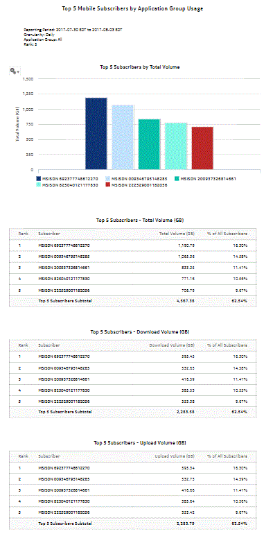 Top Mobile Subscribers by Application Group Usage report