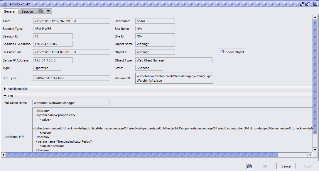 User activity log fields