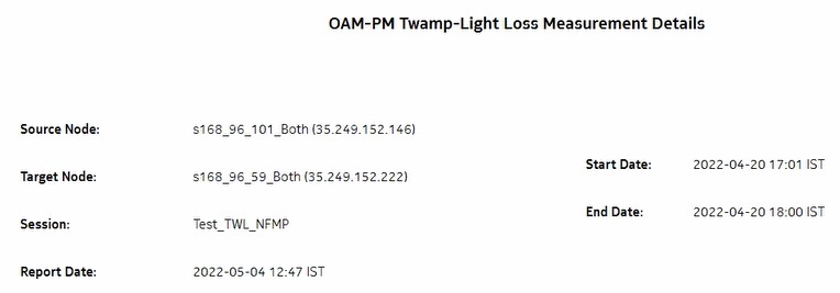 OAM-PM Twamp-Light Loss Measurement Details report – Loss Details for Frame Delay 