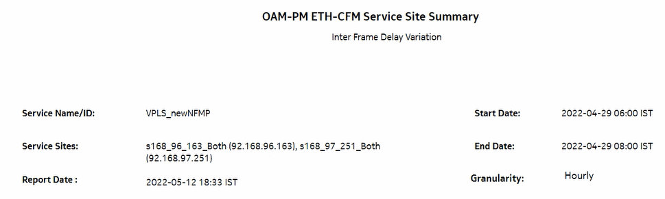 OAM-PM ETH-CFM Service Site Summary – Inter Frame Delay Variation