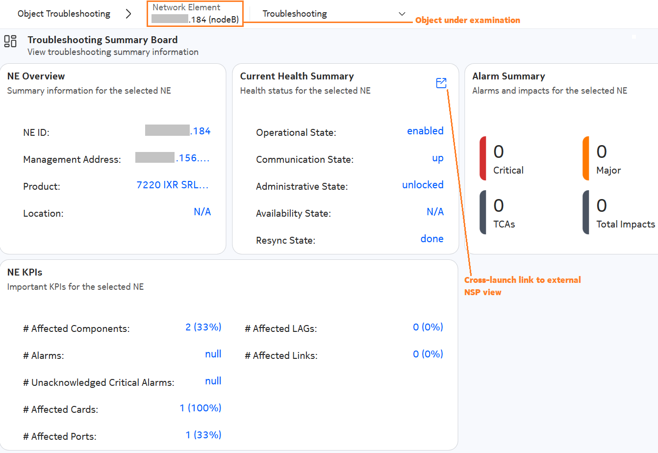 Sample Troubleshooting Summary for an NE