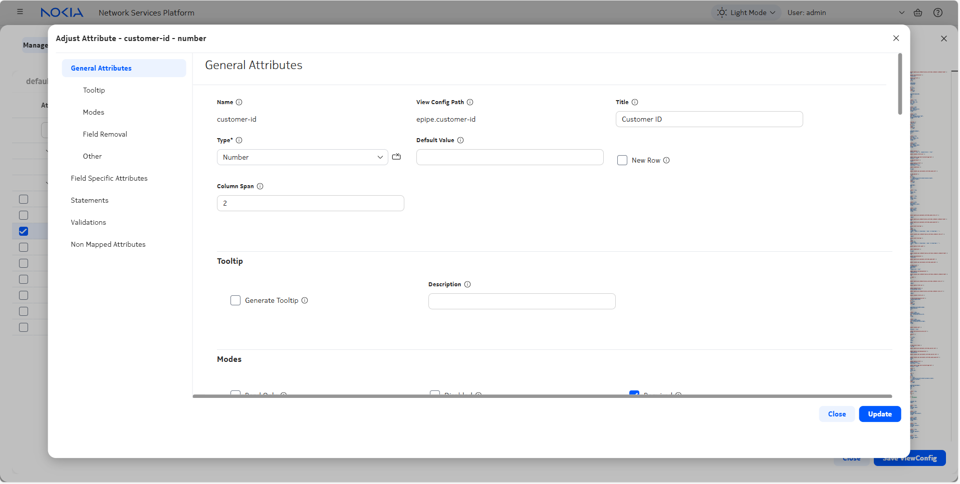 Example Adjust Attribute form