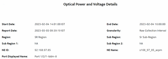 Optical Power and Voltage Details report Optical Power and Voltage Details report