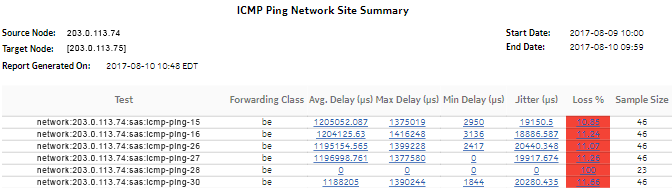 ICMP Ping Network Site Summary report ICMP Ping Network Site Summary report