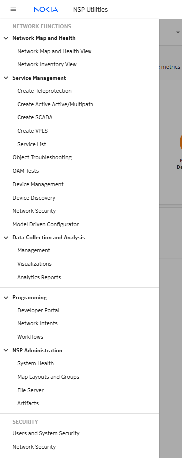 NSP Utilities menu NSP Utilities menu