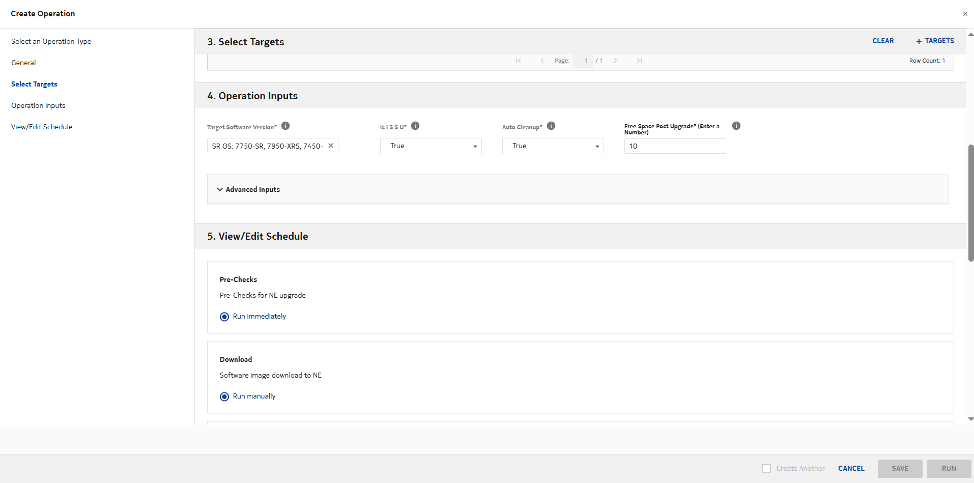 Upgrade operation options