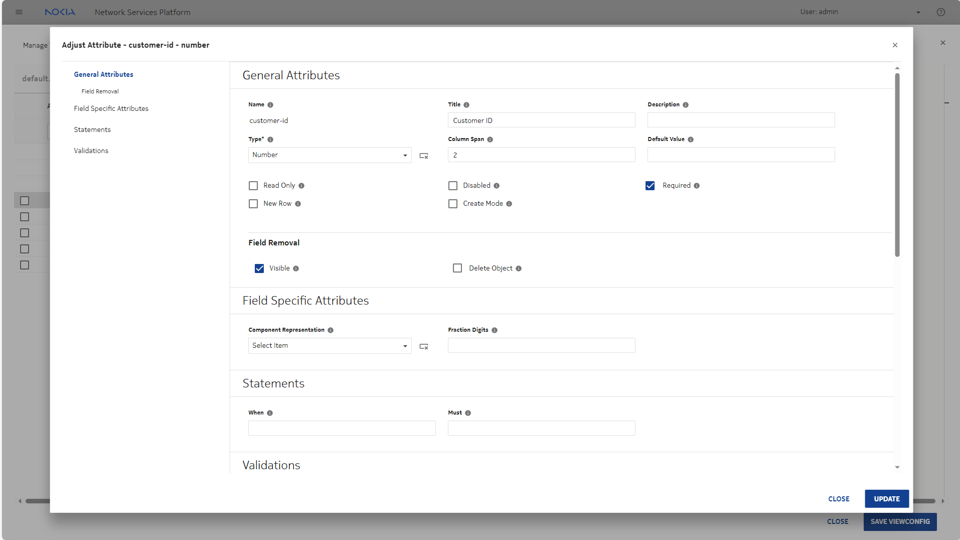 Example Adjust Attribute form