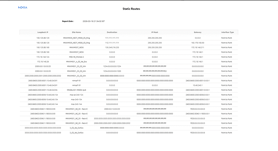 Static Routes report