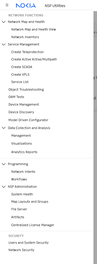 NSP Utilities menu