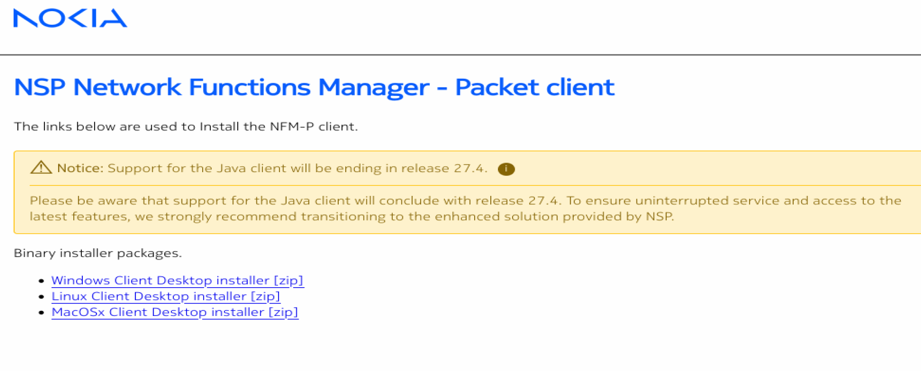NSP Network Functions Manager - Packet client