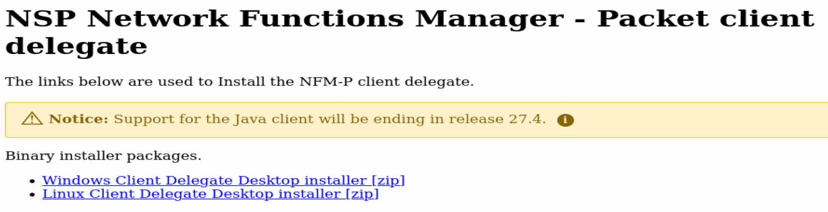NSP Network Functions Manager - Packet client